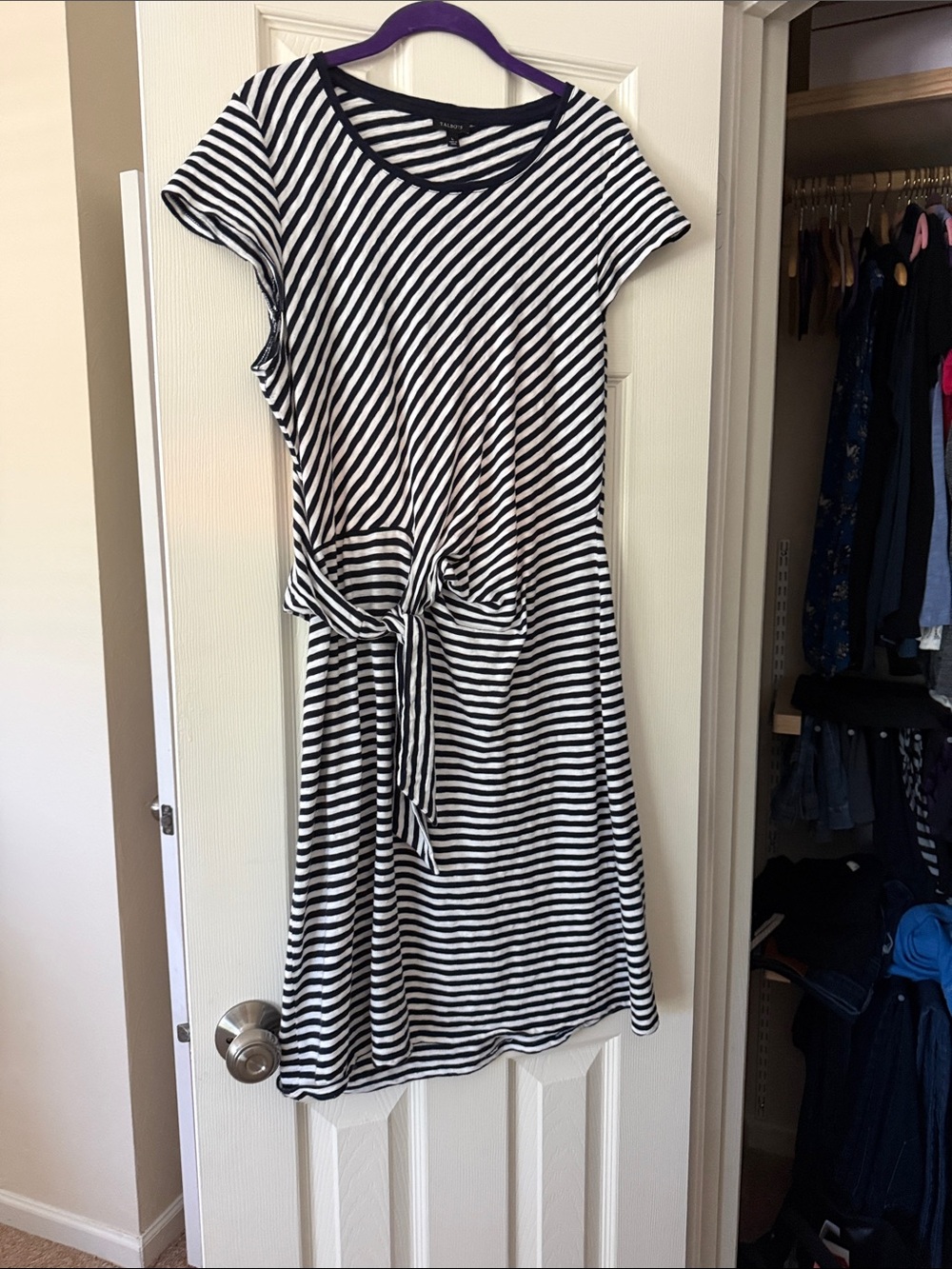 Talbots Navy and White Striped dress